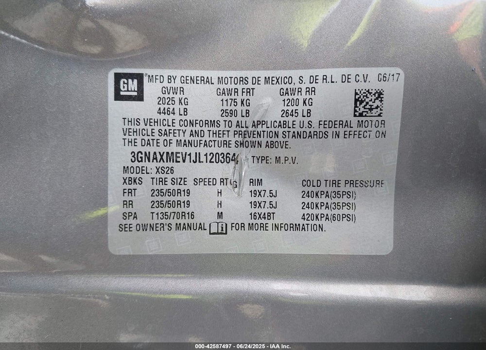 2018 CHEVROLET EQUINOX VIN: 3GNAXMEV1JL120364