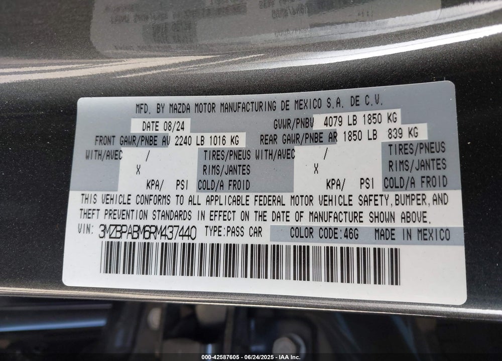 2024 MAZDA MAZDA3 VIN: 3MZBPABM6RM437440