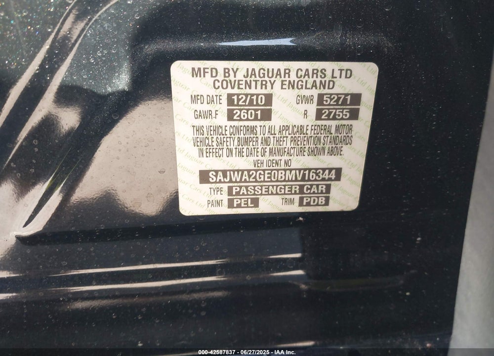 2011 JAGUAR XJ VIN: SAJWA2GE0BMV16344