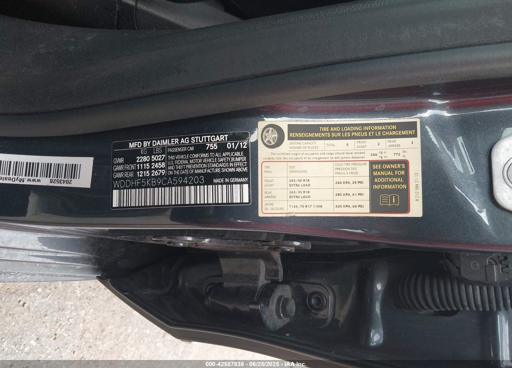 2012 MERCEDES-BENZ E 350 VIN: WDDHF5KB9CA594203