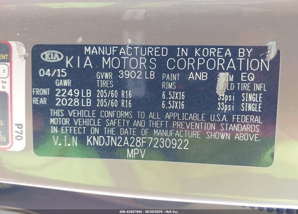 2015 KIA SOUL VIN: KNDJN2A28F7230922