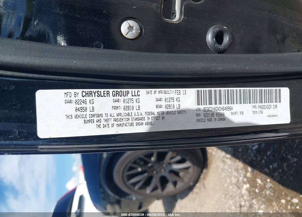 2013 DODGE CHALLENGER VIN: 2C3CDYAGXDH648964