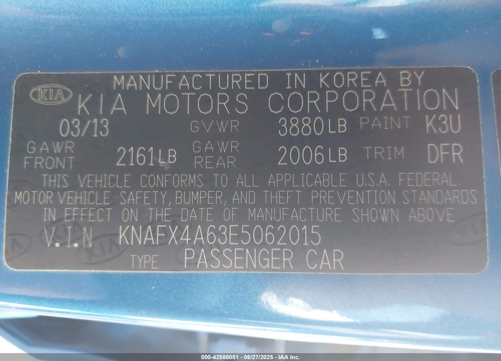 2014 KIA FORTE VIN: KNAFX4A63E5062015