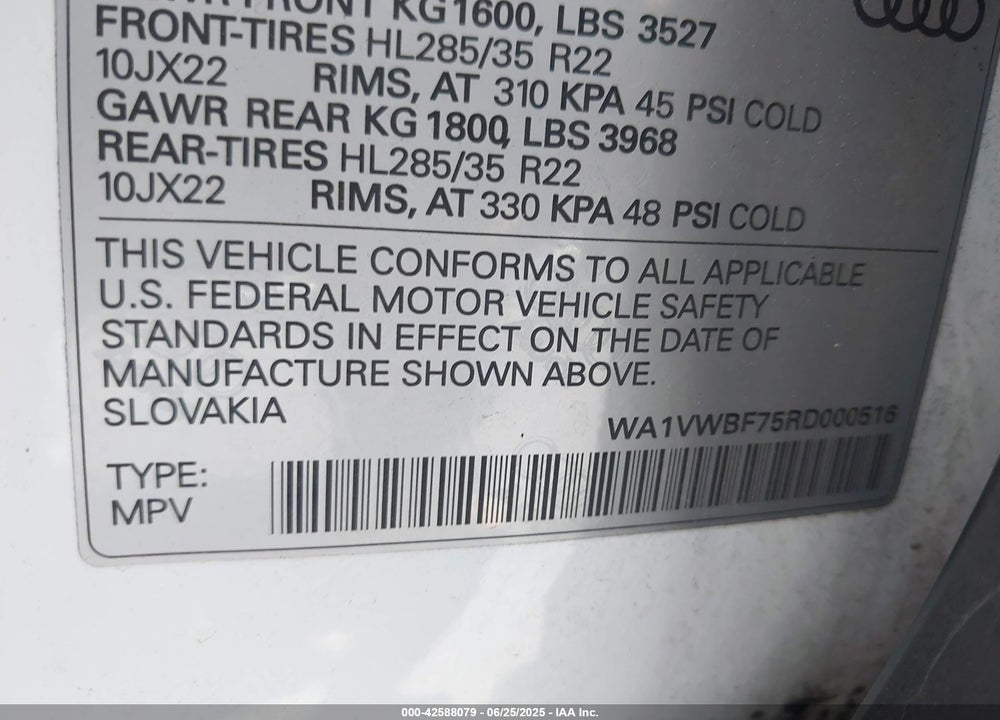 2024 AUDI SQ7 VIN: WA1VWBF75RD000516