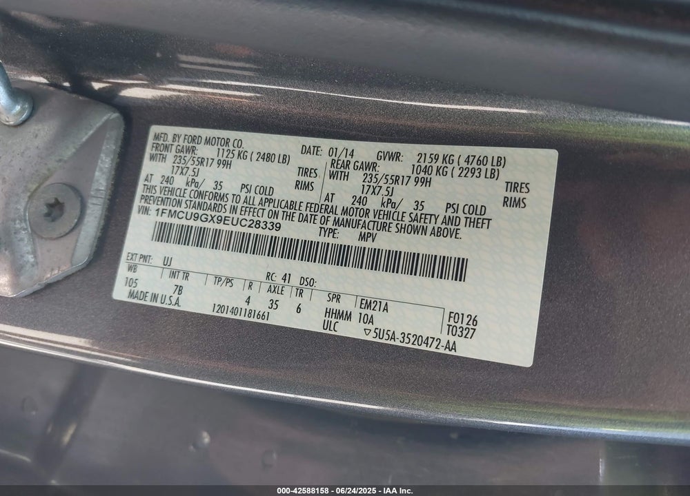 2014 FORD ESCAPE SE VIN: 1FMCU9GX9EUC28339