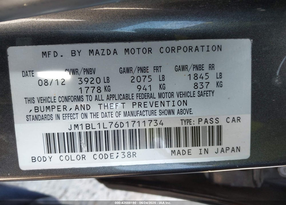 2013 MAZDA 3 I TOURING VIN: JM1BL1L76D1711734
