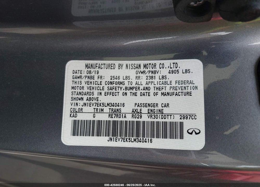 2020 INFINITI Q60 PURE VIN: JN1EV7EK5LM340416
