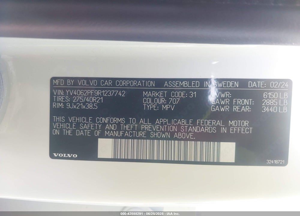 2024 VOLVO XC90 VIN: YV4062PF9R1237742