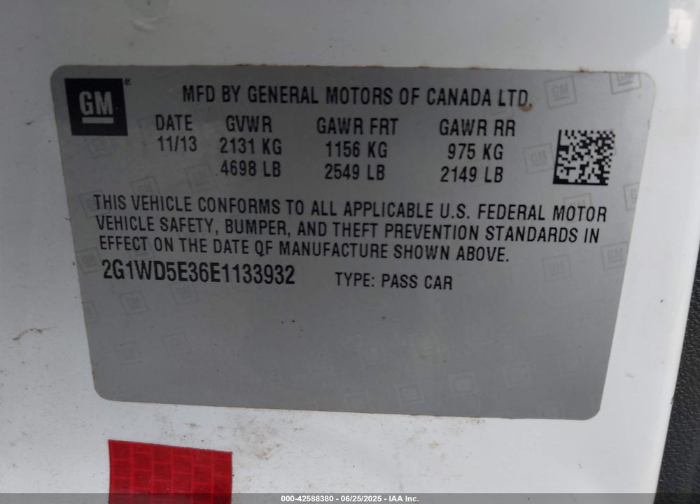 2014 CHEVROLET IMPALA LIMITED VIN: 2G1WD5E36E1133932