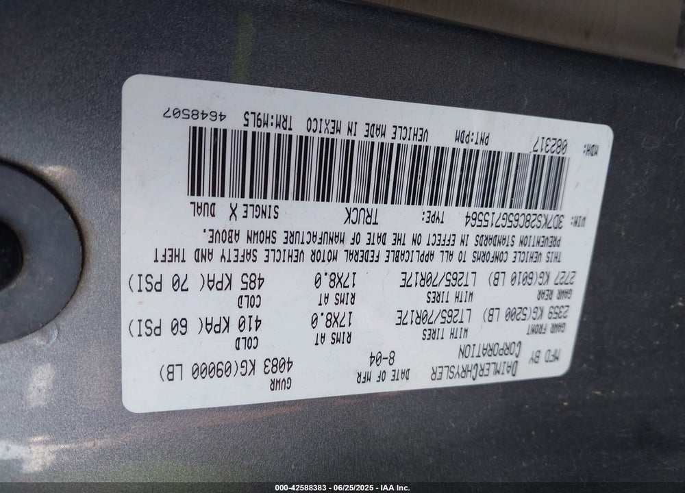 2005 DODGE RAM 2500 SLT/LARAMIE VIN: 3D7KS28C65G715564