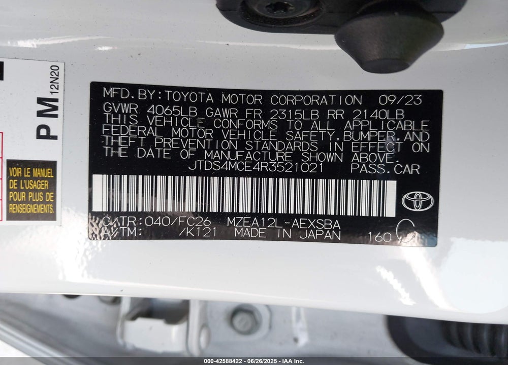2024 TOYOTA COROLLA VIN: JTDS4MCE4R3521021