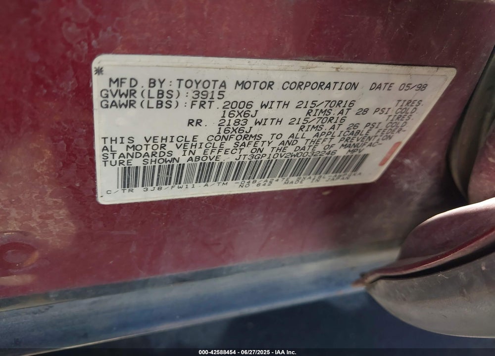 1998 TOYOTA RAV4 VIN: JT3GP10V2W0032246