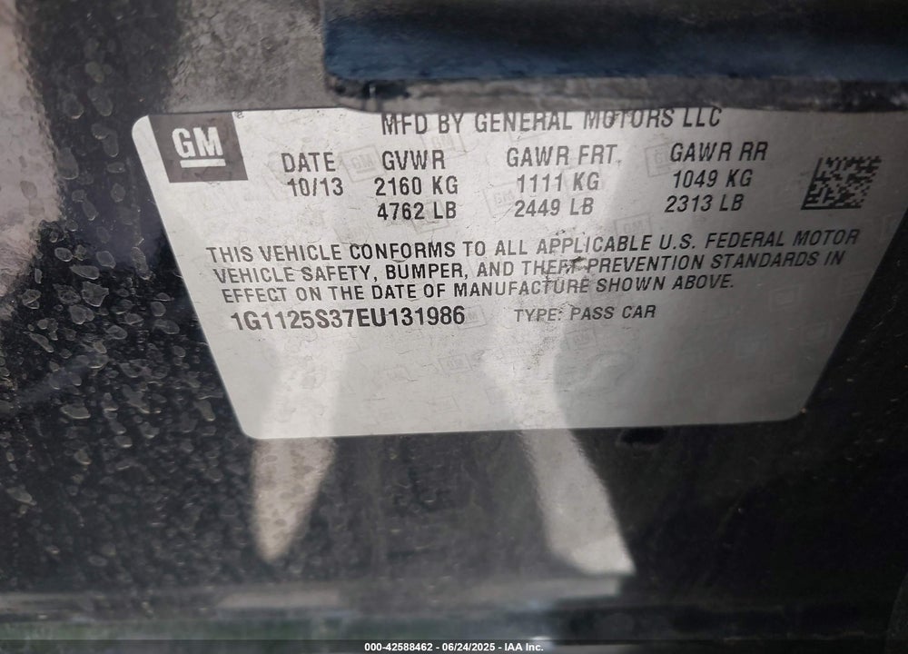 2014 CHEVROLET IMPALA VIN: 1G1125S37EU131986