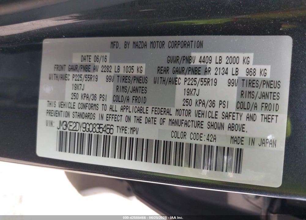 2016 MAZDA CX-5 VIN: JM3KE2DY9G0835456