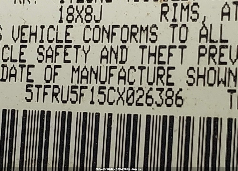 2012 TOYOTA TUNDRA VIN: 5TFRU5F15CX026386