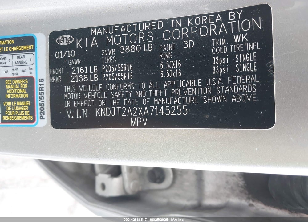 2010 KIA SOUL VIN: KNDJT2A2XA7145255