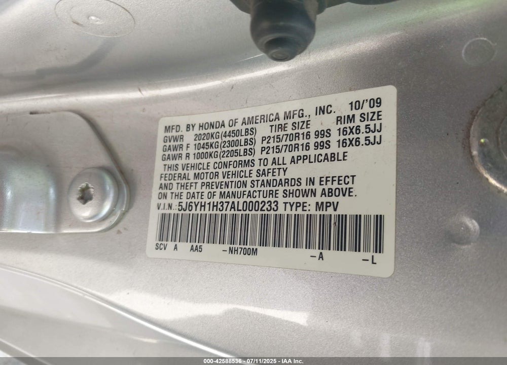 2010 HONDA ELEMENT VIN: 5J6YH1H37AL000233