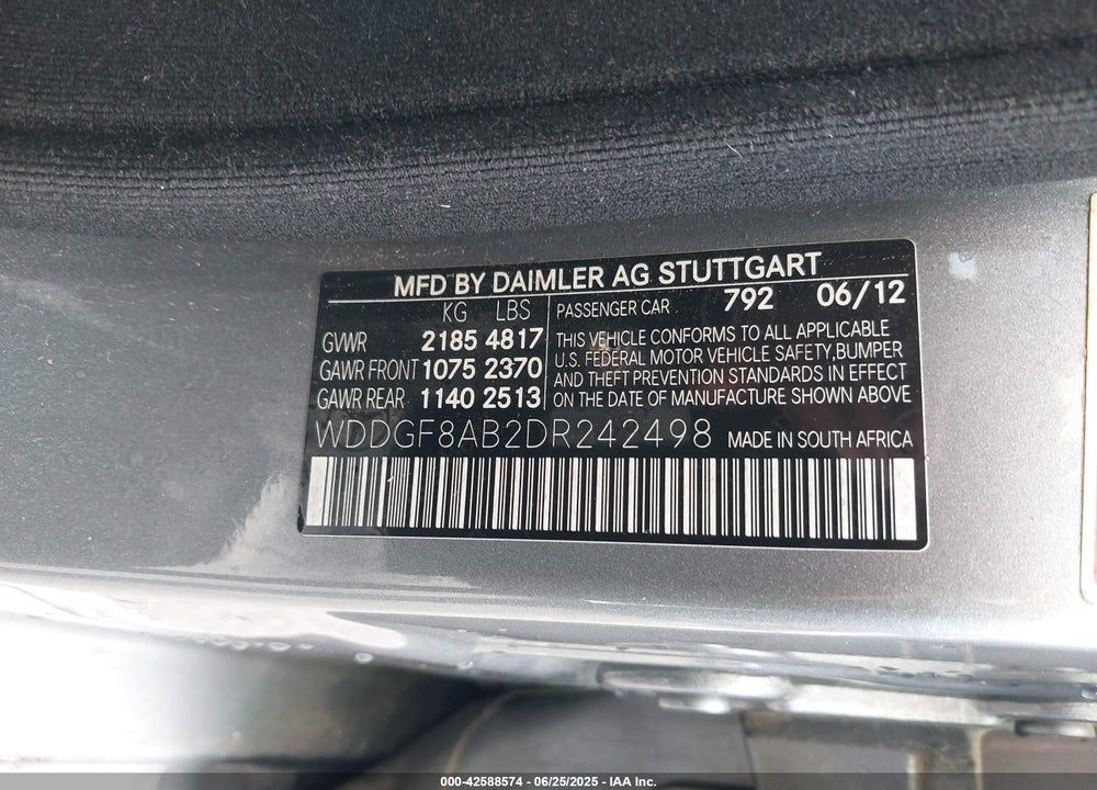 2013 MERCEDES-BENZ C 300 LUXURY 4MATIC/SPORT 4MATIC VIN: WDDGF8AB2DR242498