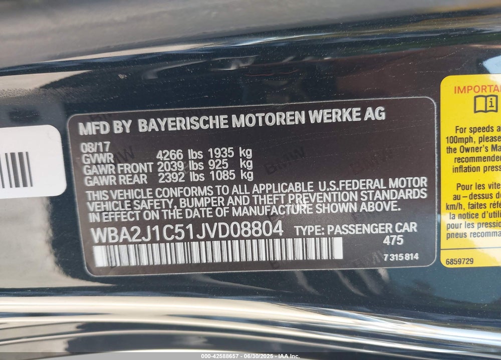 2018 BMW 2 SERIES VIN: WBA2J1C51JVD08804