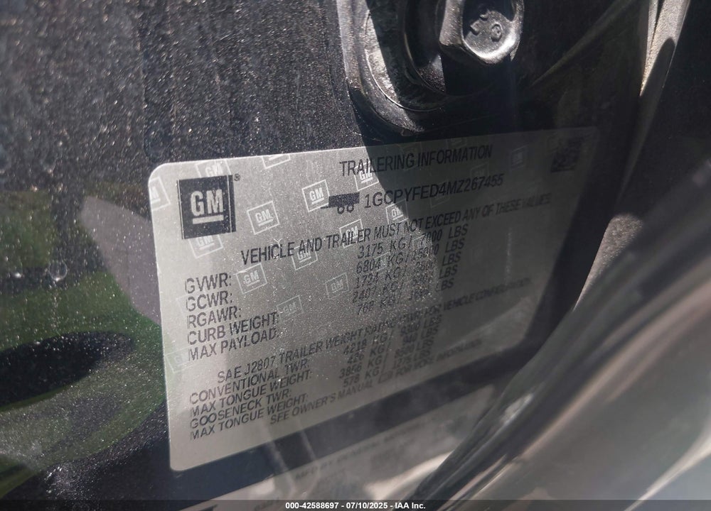 2021 CHEVROLET SILVERADO 1500 VIN: 1GCPYFED4MZ267455