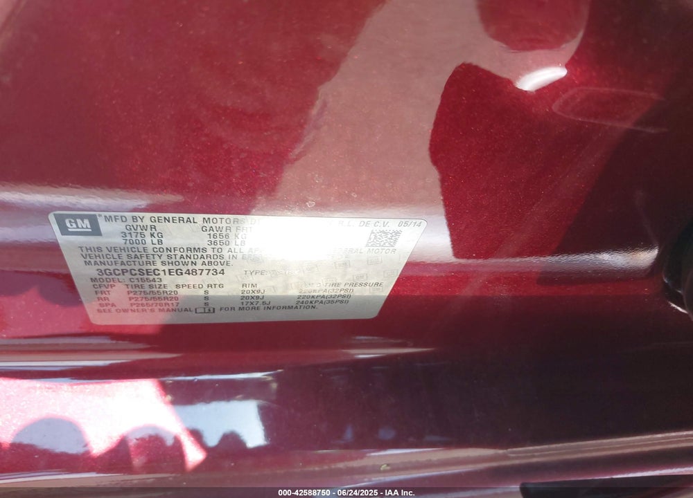 2014 CHEVROLET SILVERADO 1500 VIN: 3GCPCSEC1EG487734