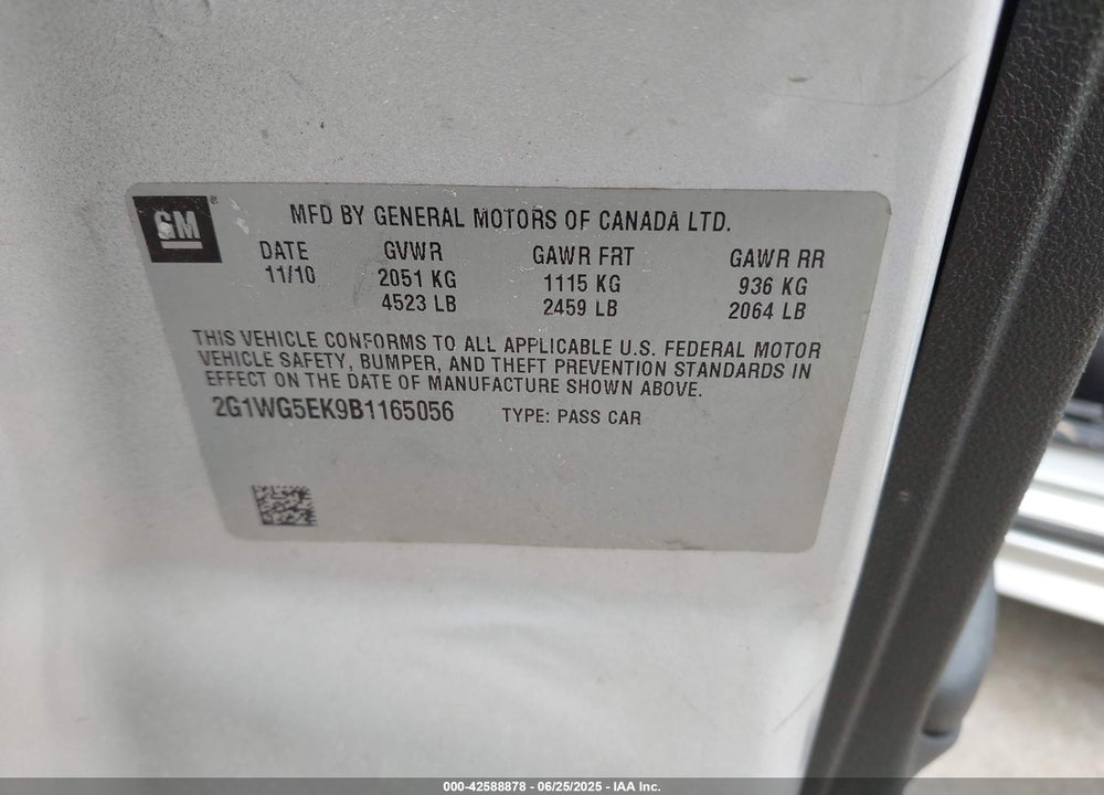 2012 CHEVROLET IMPALA VIN: 2G1WG5E36C1197005