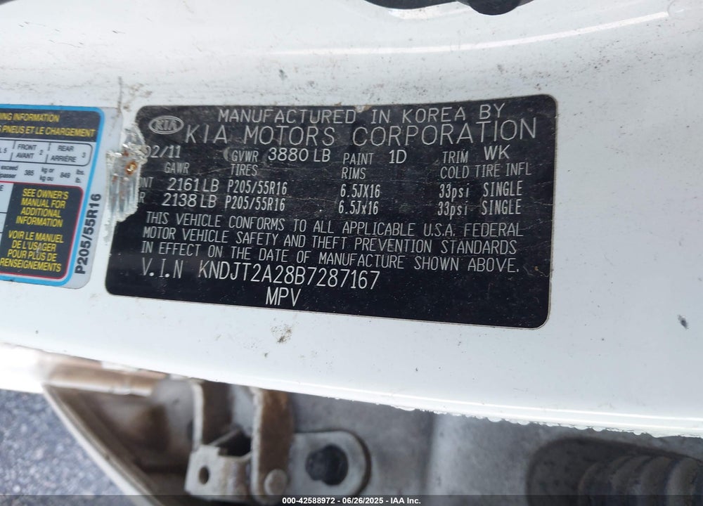 2011 KIA SOUL VIN: KNDJT2A28B7287167