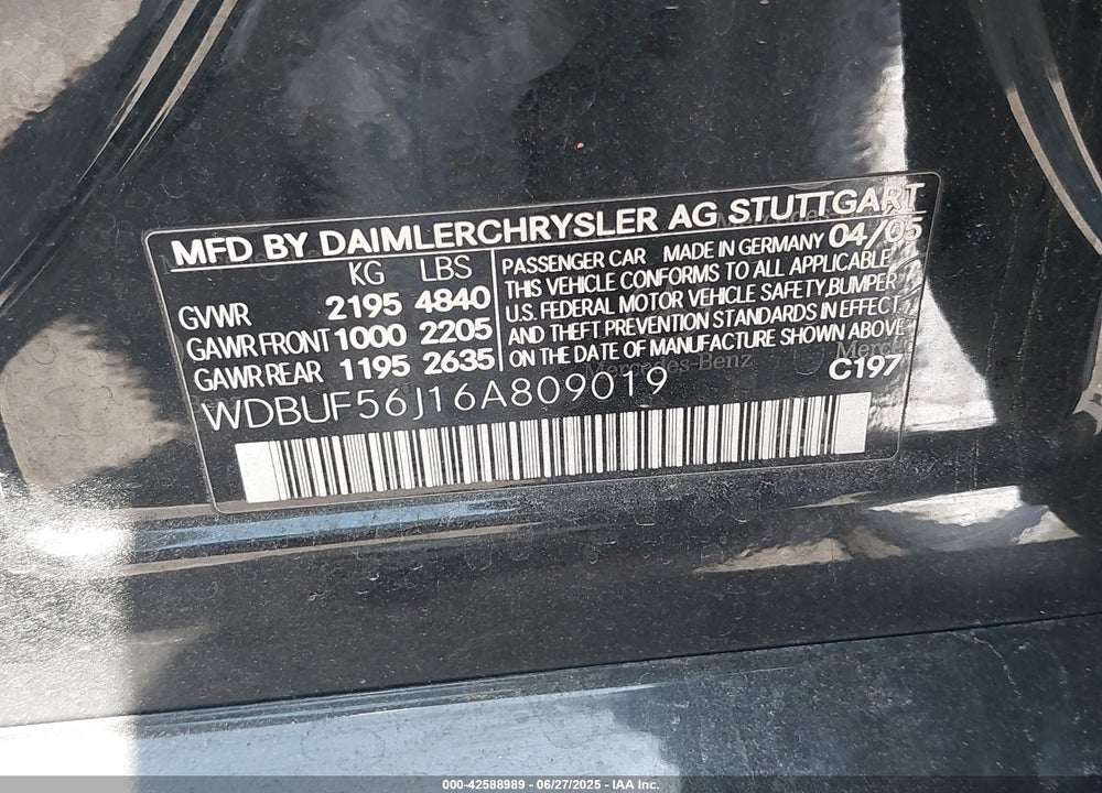 2006 MERCEDES-BENZ E 350 VIN: WDBUF56J16A809019