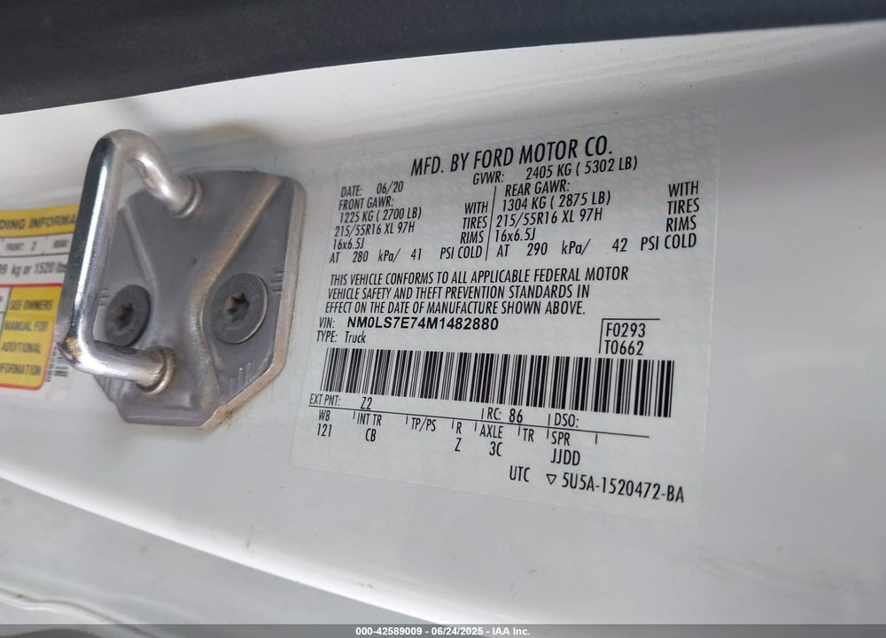 2021 FORD TRANSIT CONNECT XL CARGO VAN VIN: NM0LS7E74M1482880