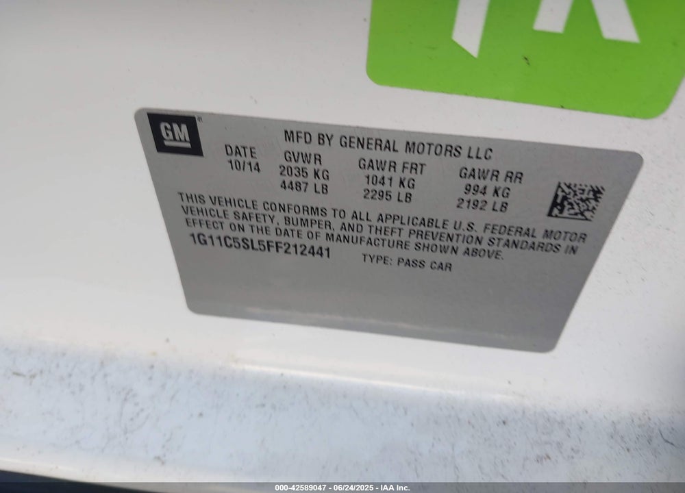 2015 CHEVROLET MALIBU VIN: 1G11C5SL5FF212441