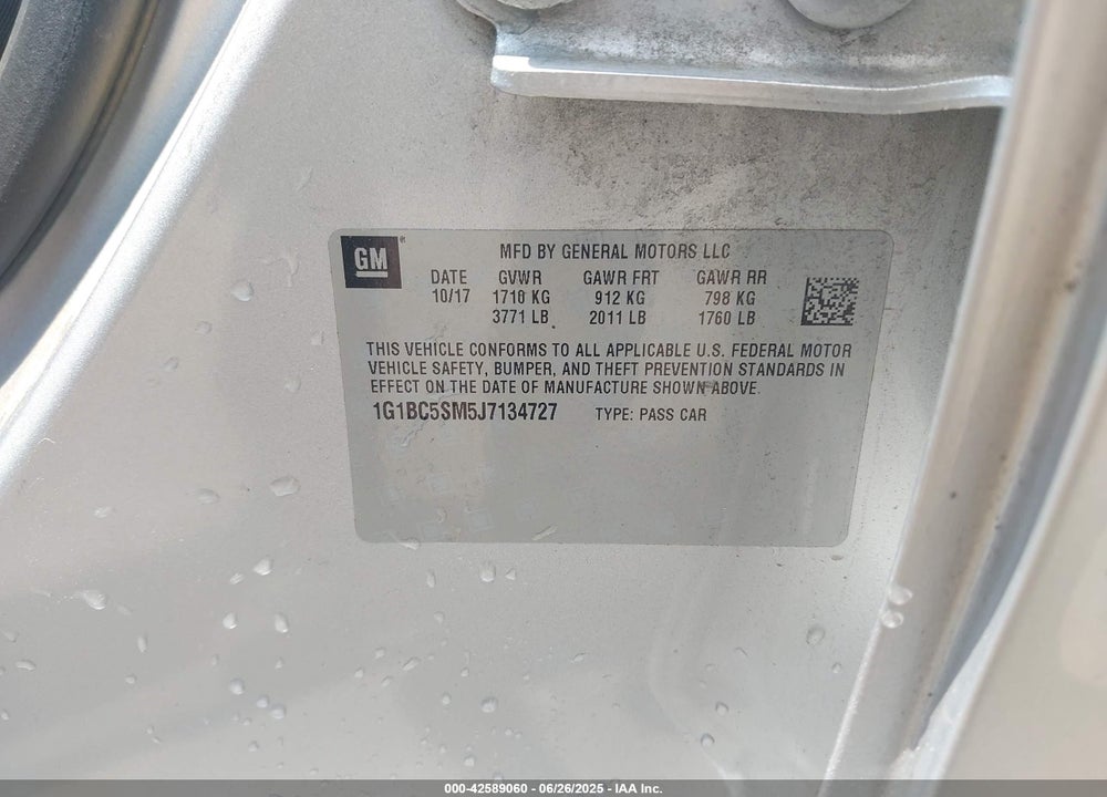 2018 CHEVROLET CRUZE VIN: 1G1BC5SM5J7134727