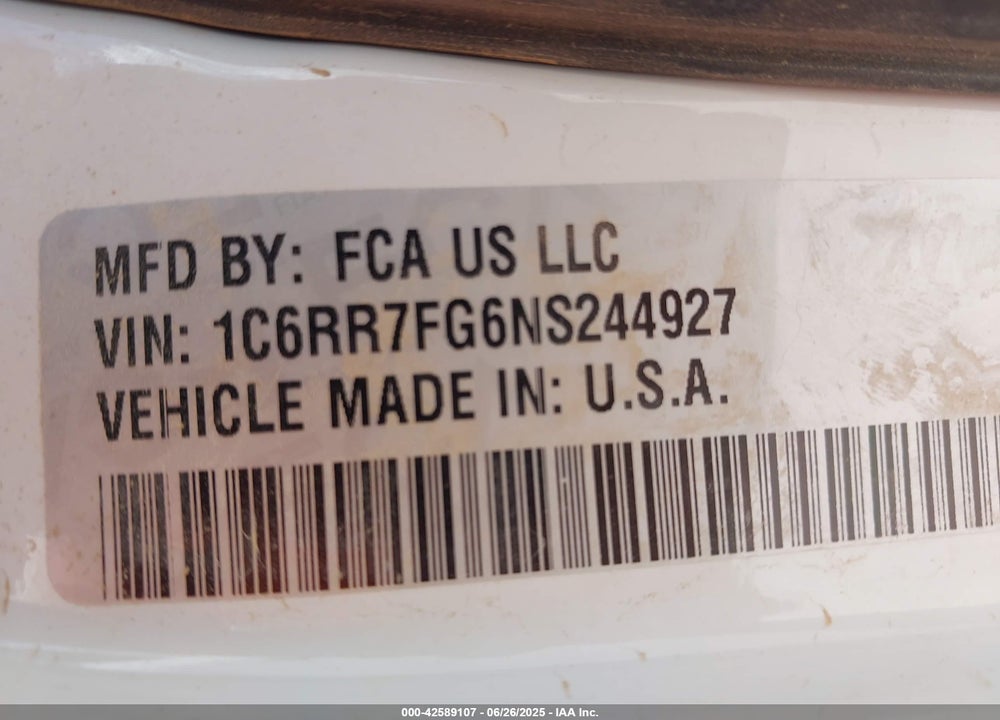 2022 RAM 1500 CLASSIC VIN: 1C6RR7FG6NS244927