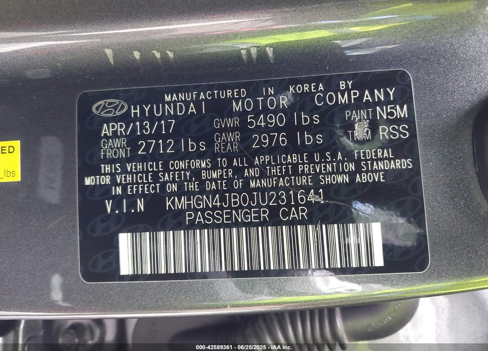 2018 GENESIS G80 VIN: KMHGN4JB0JU231641