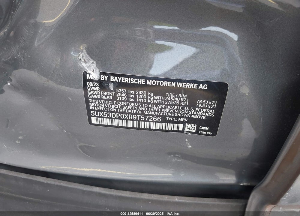 2024 BMW X3 VIN: 5UX53DP0XR9T57266