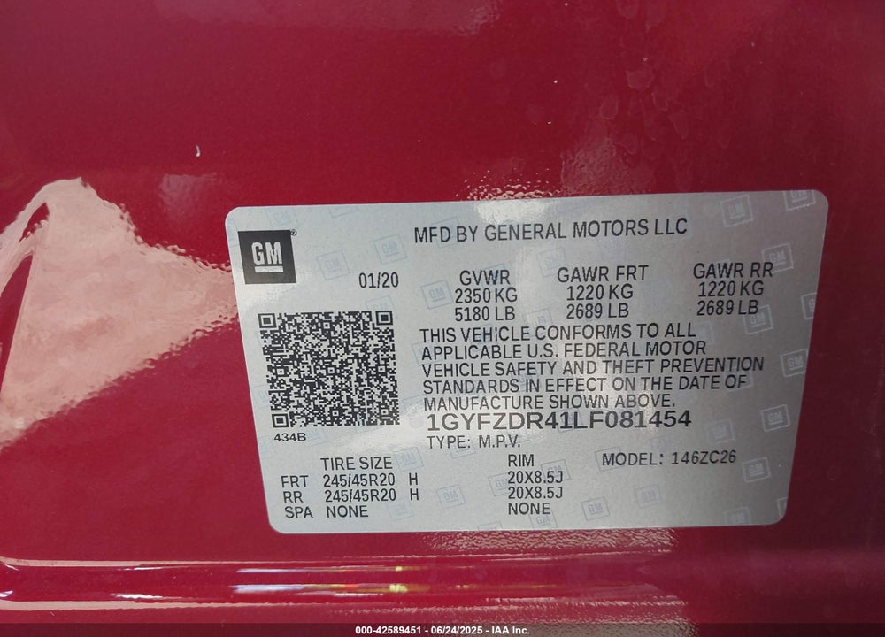 2020 CADILLAC XT4 VIN: 1GYFZDR41LF081454