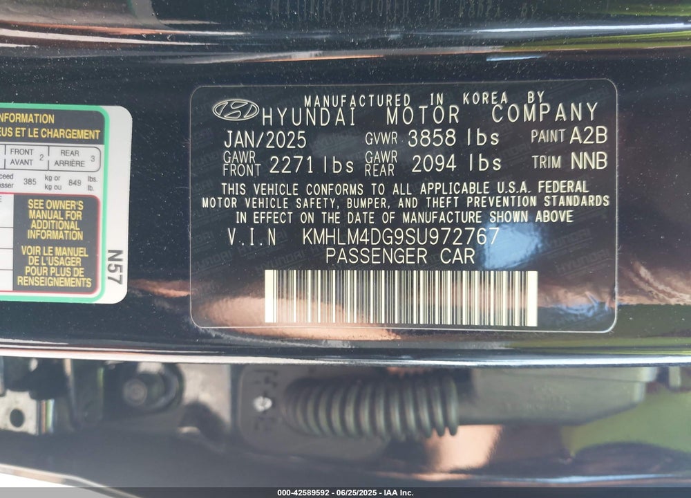 2025 HYUNDAI ELANTRA VIN: KMHLM4DG9SU972767