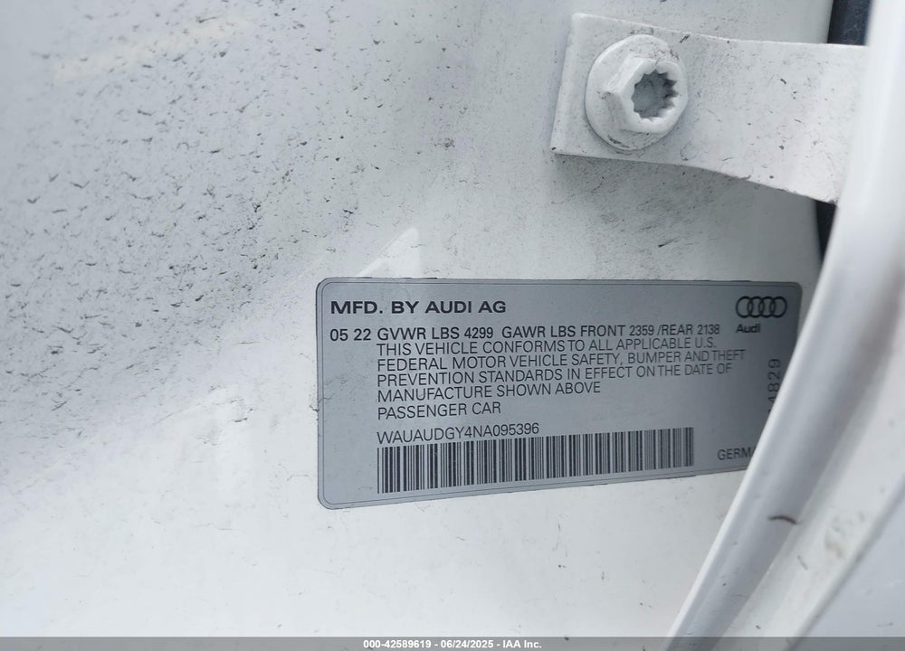 2022 AUDI A3 VIN: WAUAUDGY4NA095396