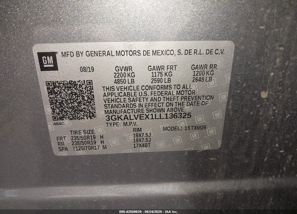 2020 GMC TERRAIN VIN: 3GKALVEX1LL136325