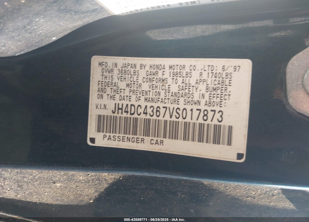1997 ACURA INTEGRA GS VIN: JH4DC4367VS017873