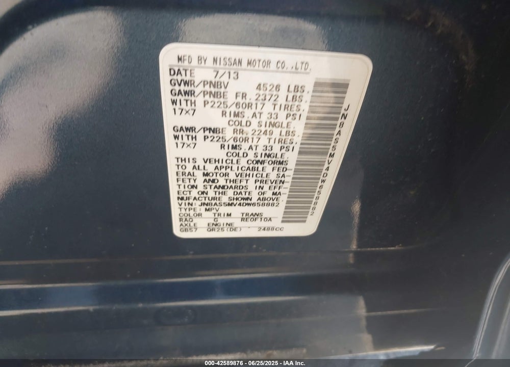 2013 NISSAN ROGUE VIN: JN8AS5MV4DW658882