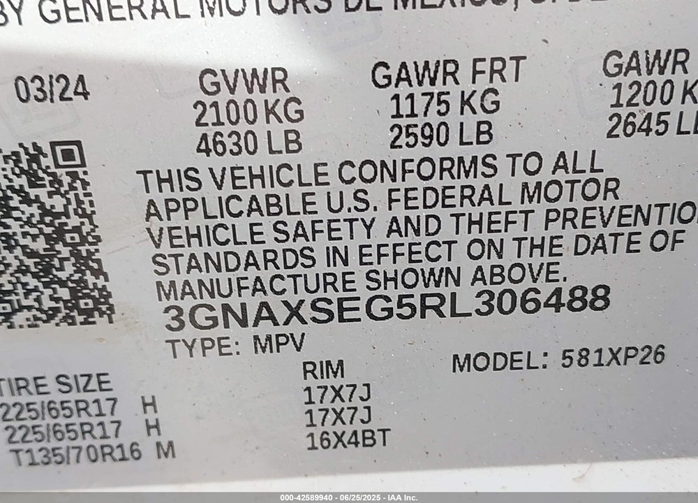 2024 CHEVROLET EQUINOX AWD LS VIN: 3GNAXSEG5RL306488
