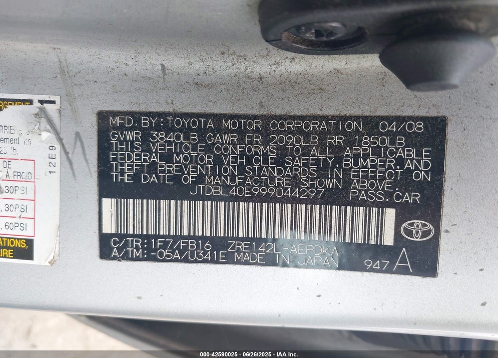 2009 TOYOTA COROLLA VIN: JTDBL40E999044297