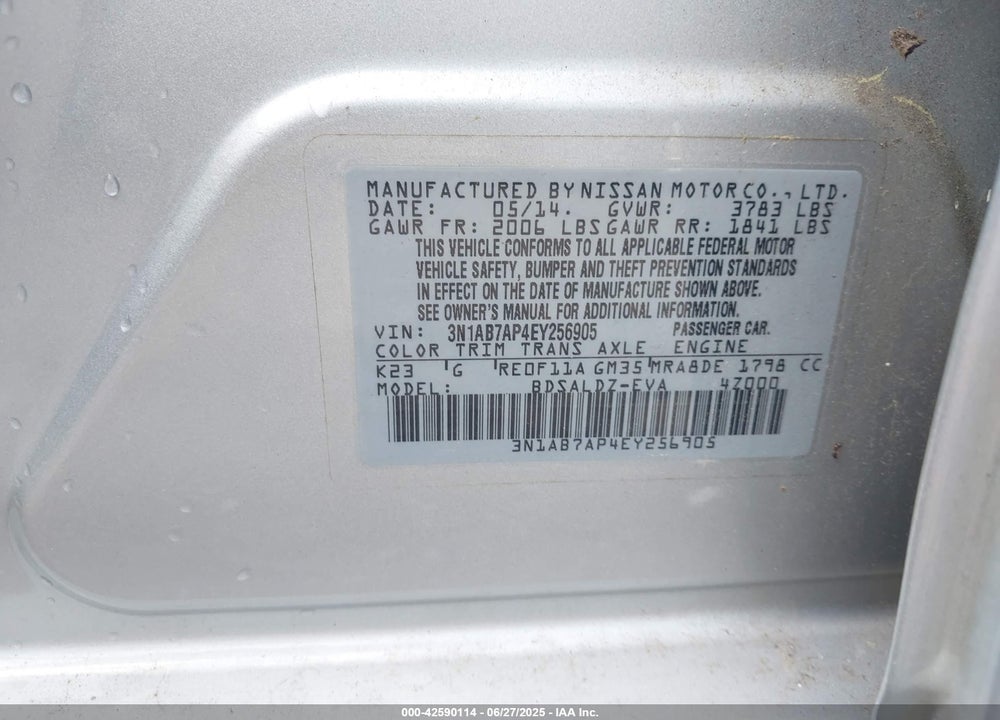 2014 NISSAN SENTRA VIN: 3N1AB7AP4EY256905