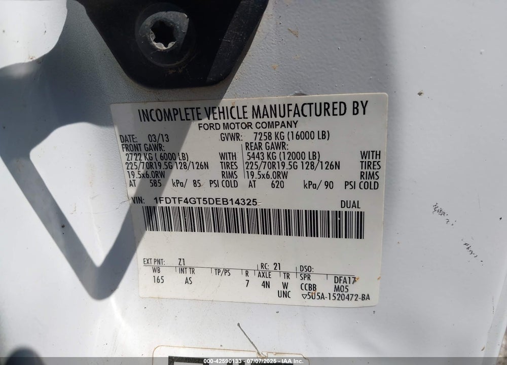 2013 FORD F-450 VIN: 1FDTF4GT5DEB14325