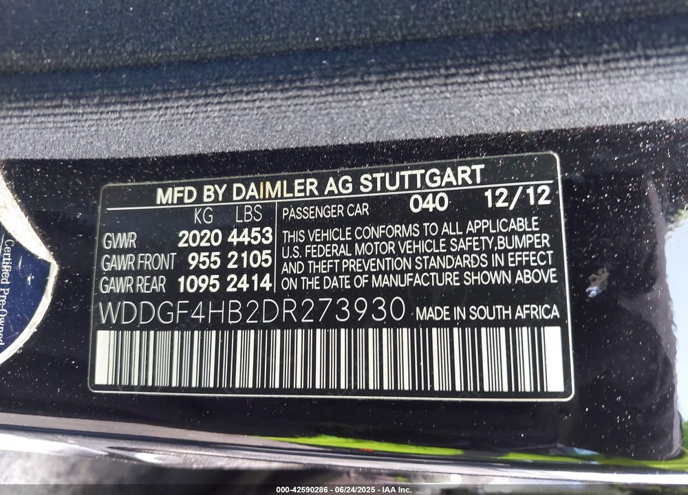 2013 MERCEDES-BENZ C CLASS VIN: WDDGF4HB2DR273930