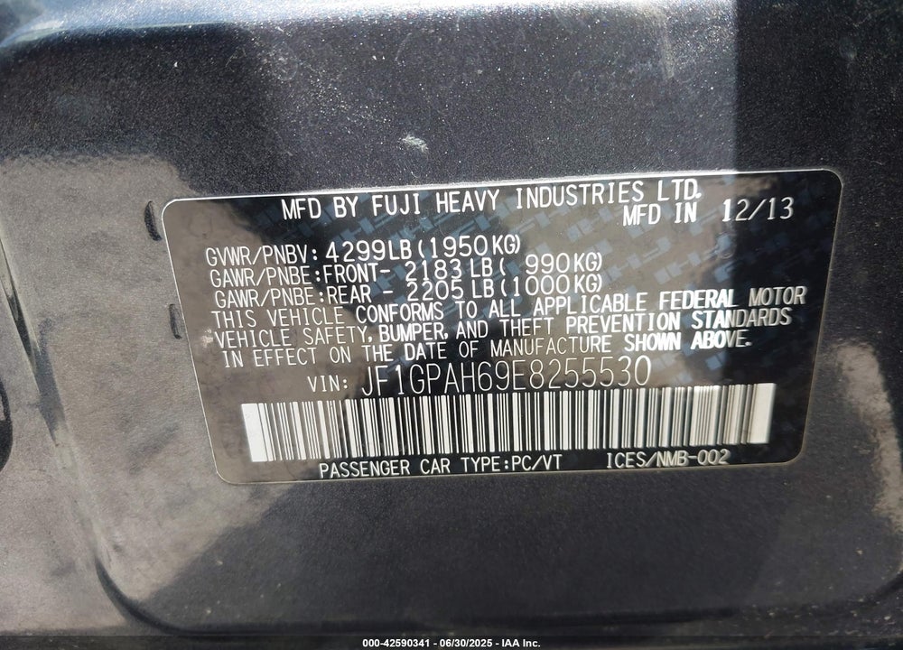 2014 SUBARU IMPREZA VIN: JF1GPAH69E8255530