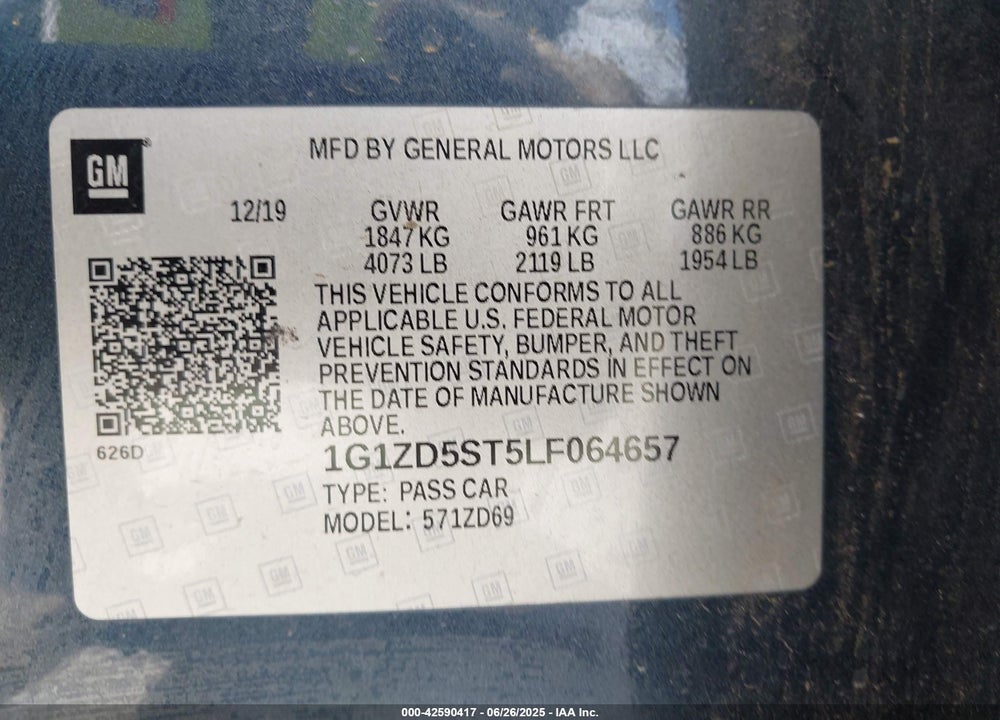 2020 CHEVROLET MALIBU VIN: 1G1ZD5ST5LF064657