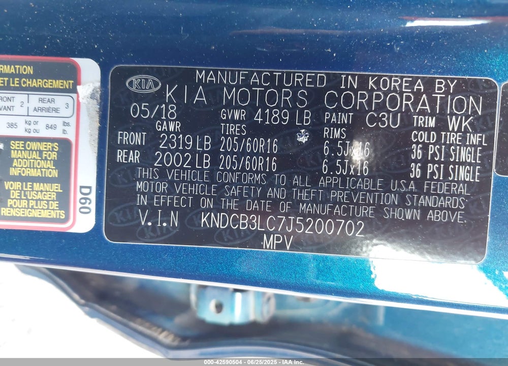 2018 KIA NIRO VIN: KNDCB3LC7J5200702