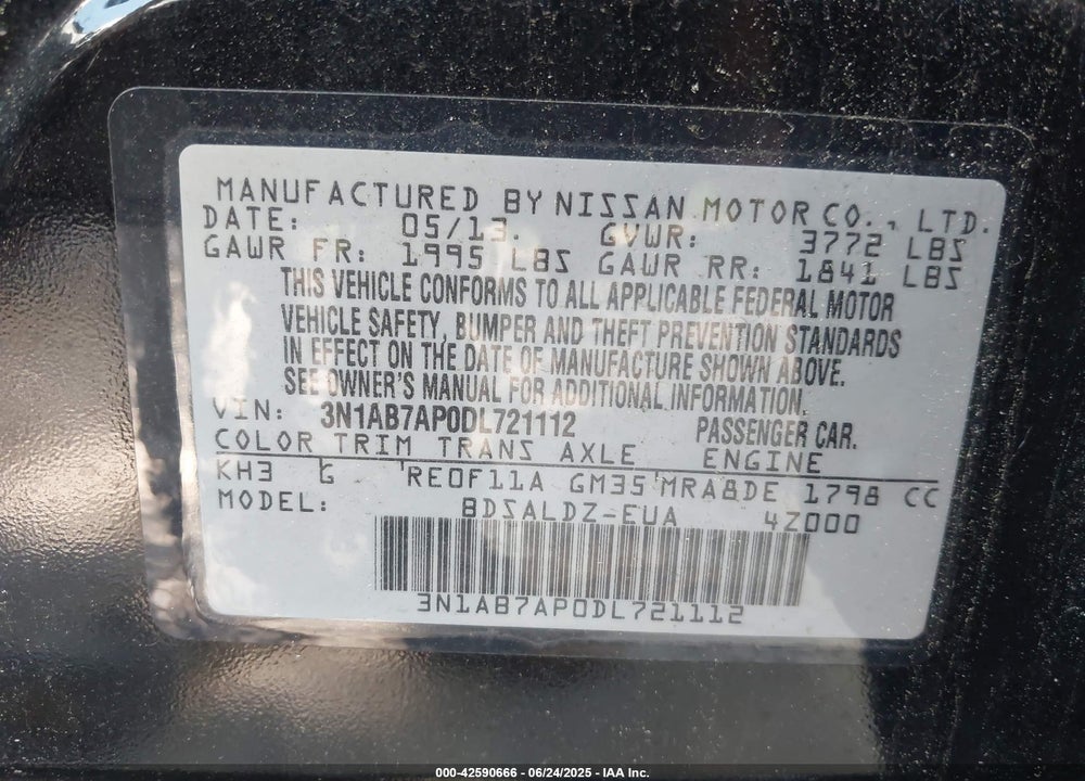 2013 NISSAN SENTRA VIN: 3N1AB7AP0DL721112