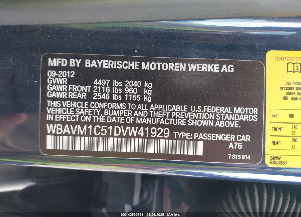 2013 BMW X1 VIN: WBAVM1C51DVW41929